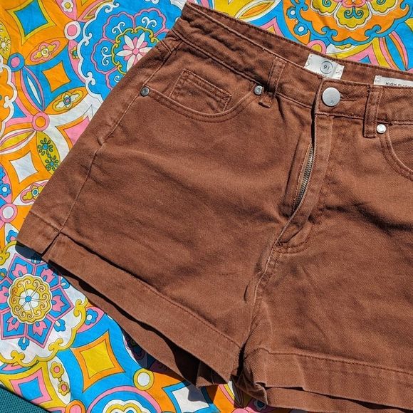 Cotton On Pants - Cotton On Retro High Rise Denim Cuffed 2.5in Short Flashback Brown